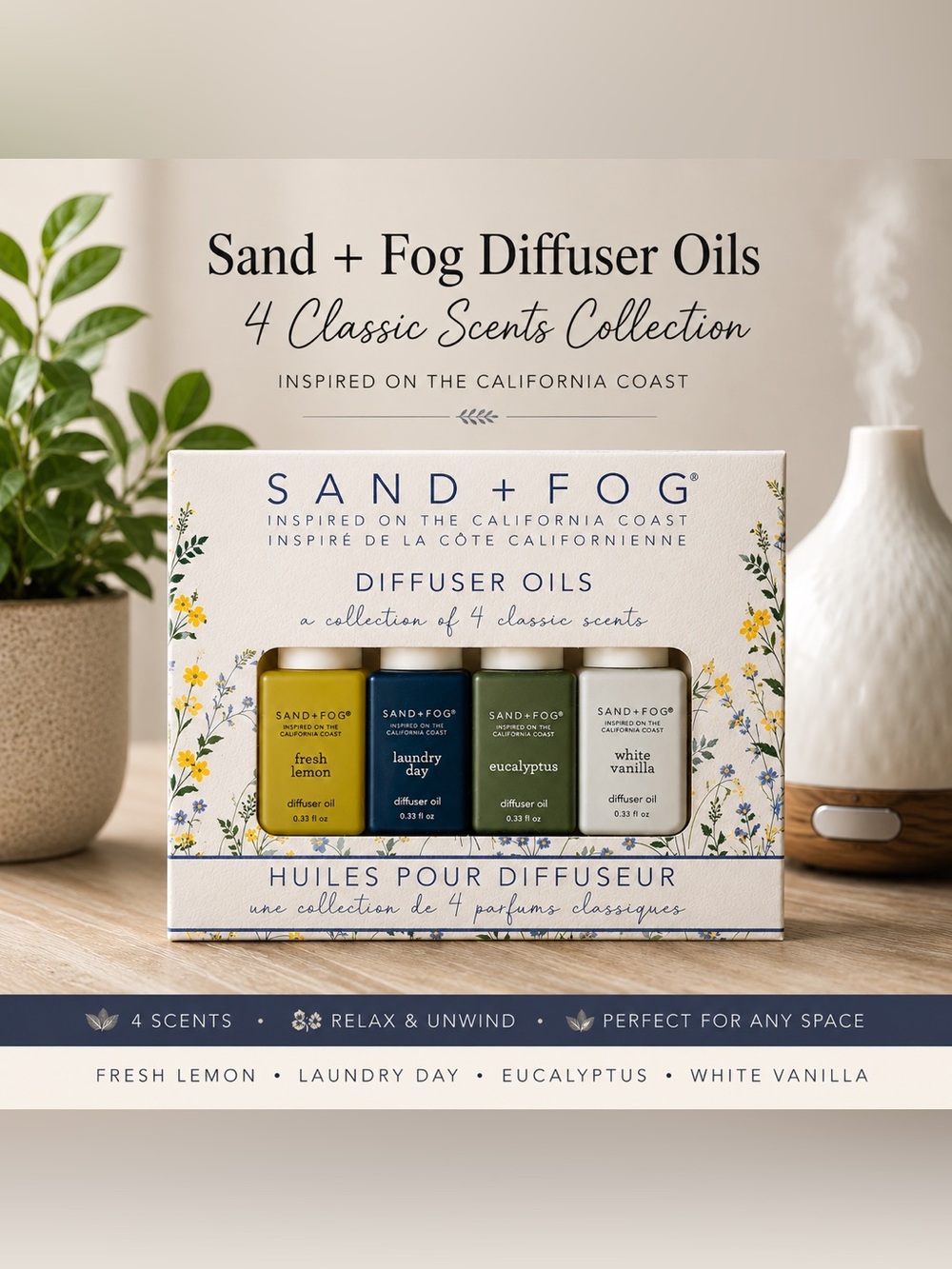 SAND + FOG® Diffuser Oils — 4 Classic Scents Collection NIB